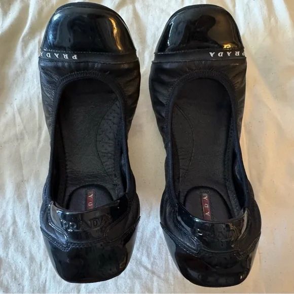 Prada Glossy Black Flats for Women - Picture 1 of 5